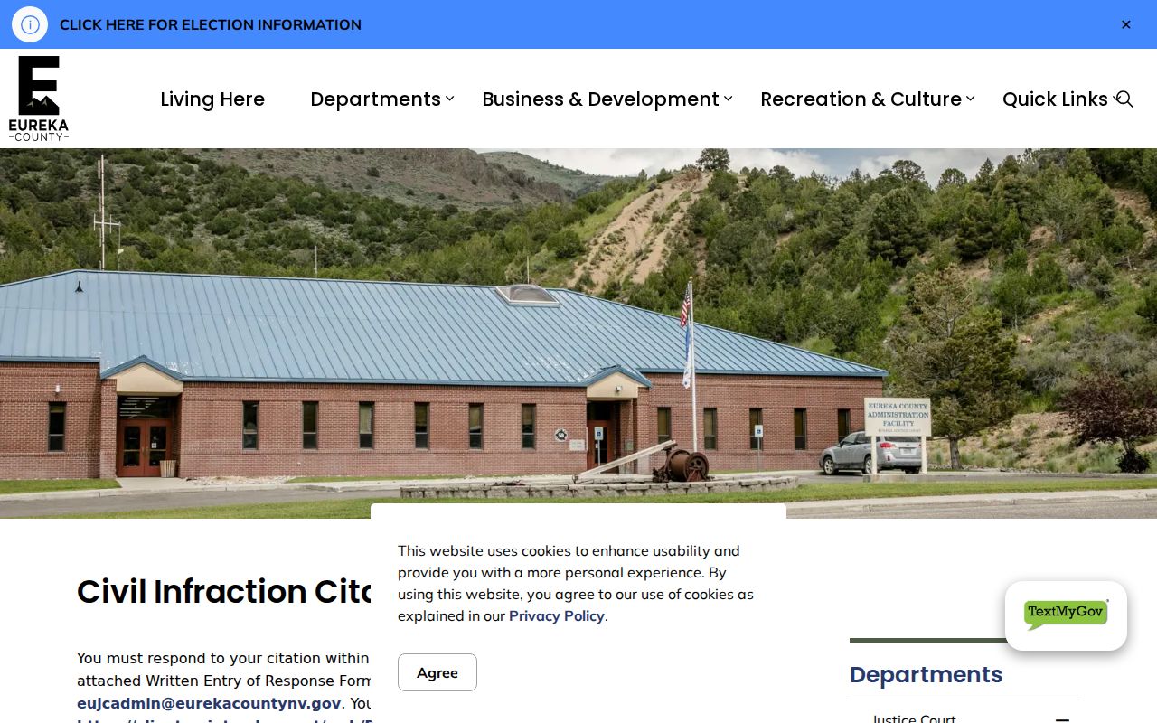 Eureka County 90-day civil-infraction response information for traffic warrant records