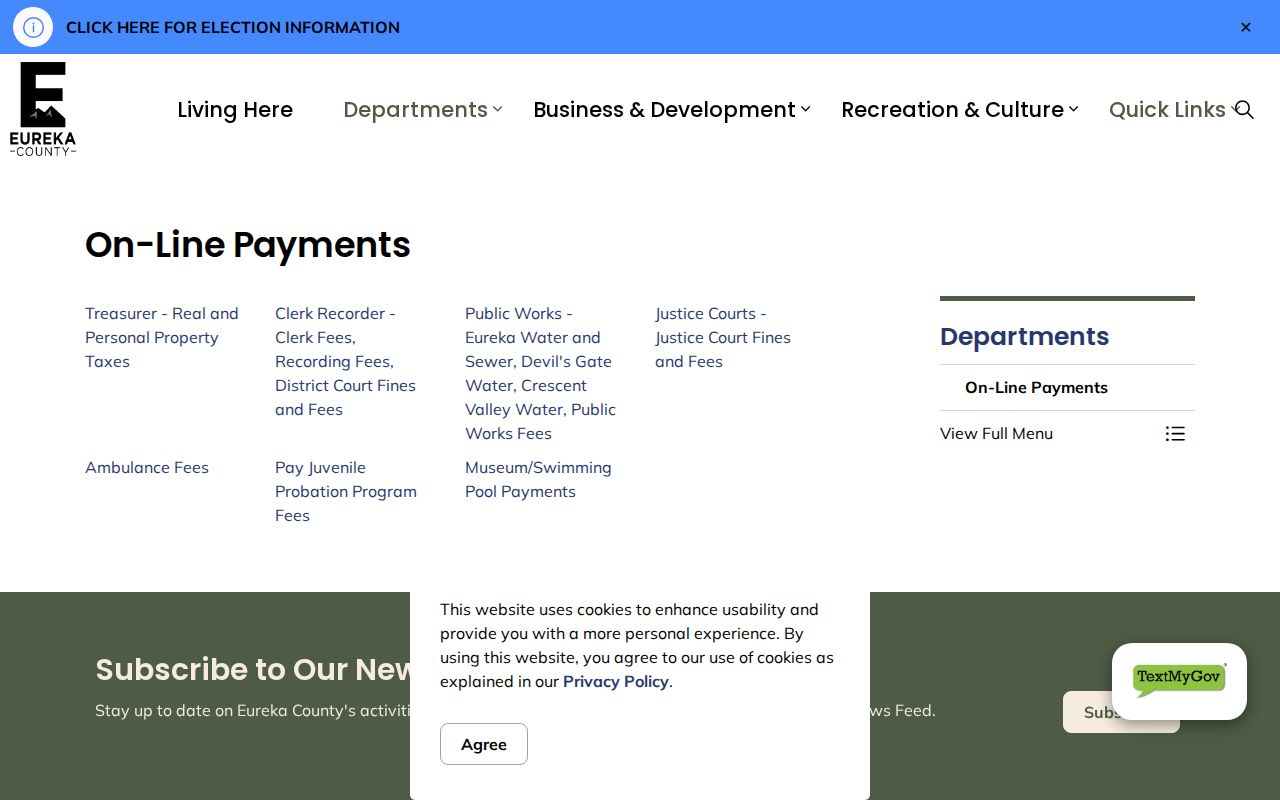 Eureka County separate online payment categories related to court records