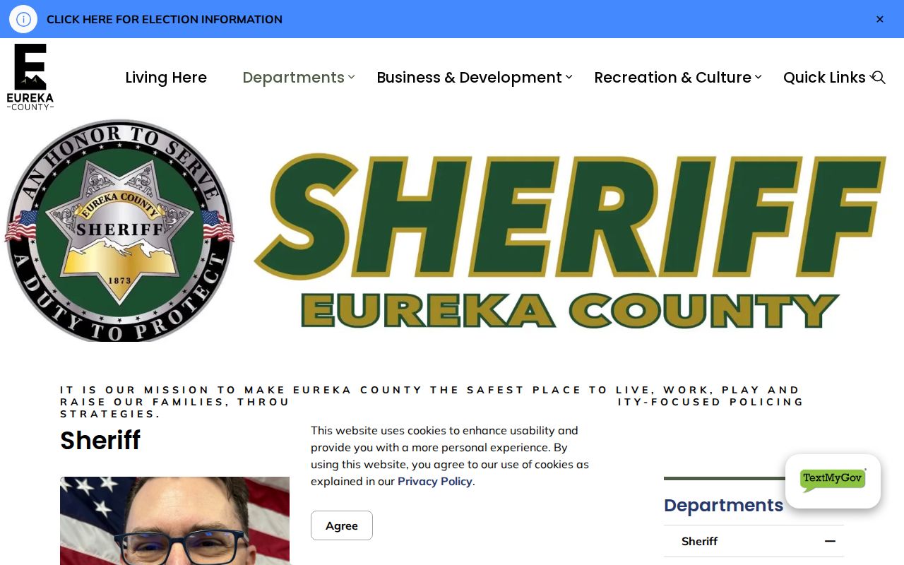 Eureka County Sheriff contact route for warrant records