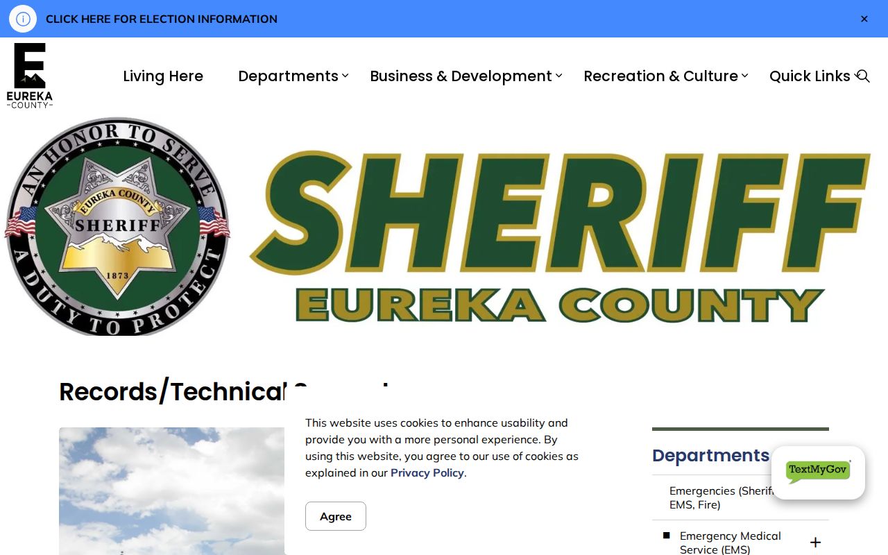 Eureka County Sheriff records request instructions for warrant questions